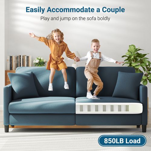 Canapé 3 Places En Velours Teddy, En Bois Massif, 193x79x89 Cm - Bleu Gris