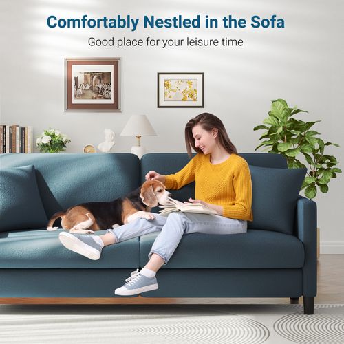 Canapé 3 Places En Velours Teddy, En Bois Massif, 193x79x89 Cm - Bleu Gris