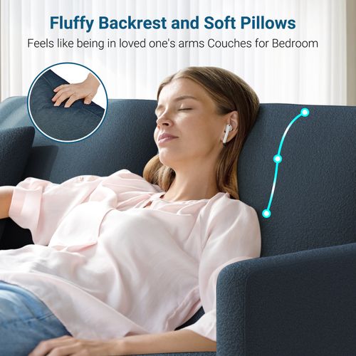 Canapé 3 Places En Velours Teddy, En Bois Massif, 193x79x89 Cm - Bleu Gris