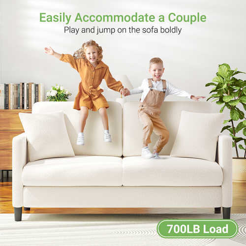 Canapé 2 Places En Velours Teddy, Avec Accoudoirs,165 X 78 X 89cm, Beige