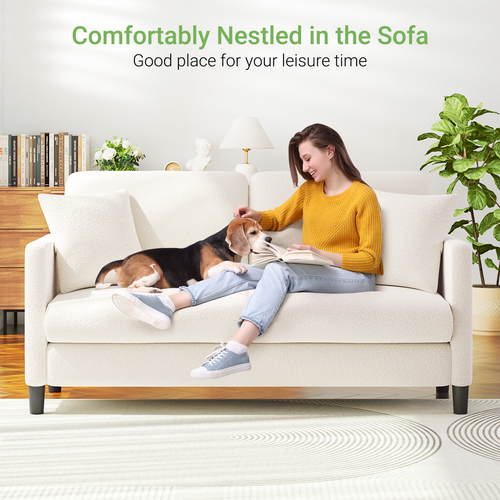 Canapé 2 Places En Velours Teddy, Avec Accoudoirs,165 X 78 X 89cm, Beige