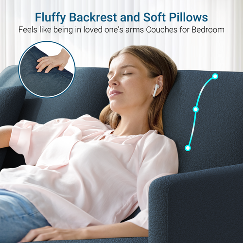 Canapé 2 Places En Velours Teddy, En Bois Massif,165 X 78 X 89cm, Bleu Gris