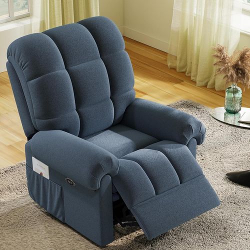 Fauteuil Relax Électrique Avec Repose-pieds En Velours Teddy,bleu Gris