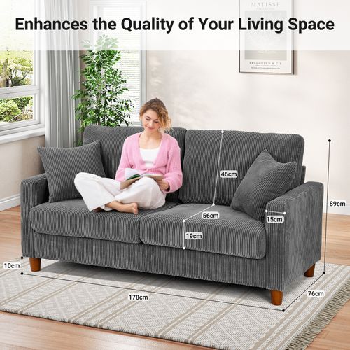 Canapé En Velours Côtelé 2 Places, 178x76x89 Cm - Gris