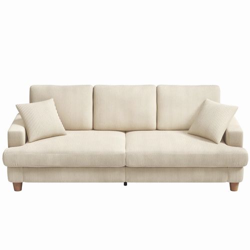 Canapé En Velours Côtelé 3 Places, 220l X 76l X 84h Cm, Beige