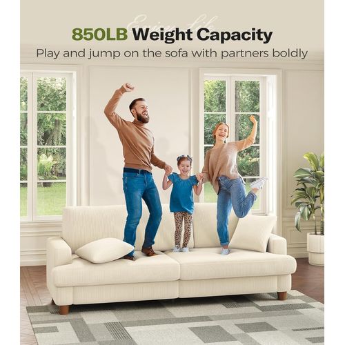 Canapé En Velours Côtelé 3 Places, 220l X 76l X 84h Cm, Beige