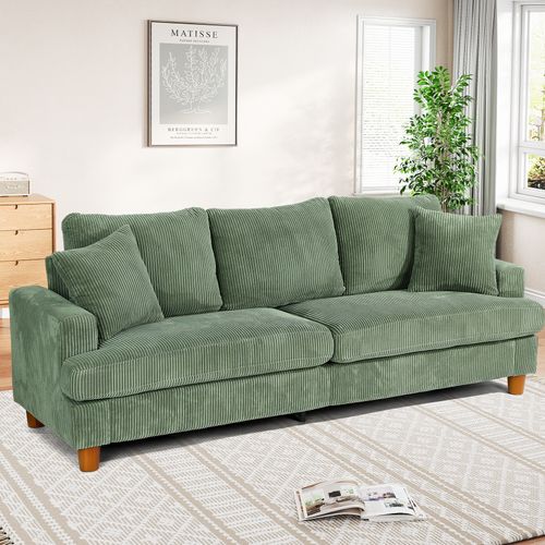 Canapé En Velours Côtelé 3 Places, 220l X 76l X 84h Cm, Vert