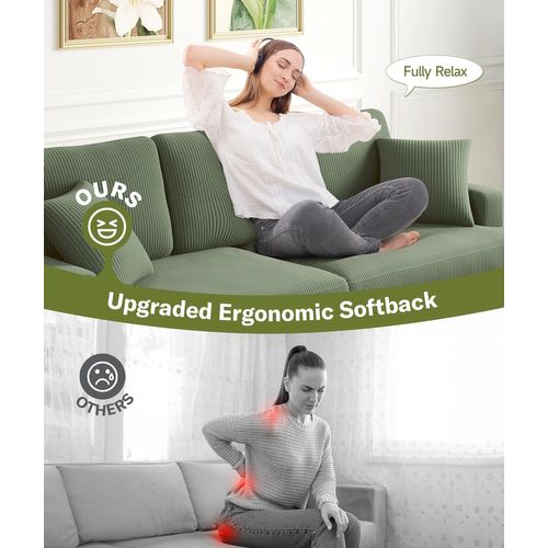 Canapé En Velours Côtelé 3 Places, 220l X 76l X 84h Cm, Vert