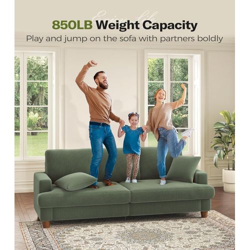 Canapé En Velours Côtelé 3 Places, 220l X 76l X 84h Cm, Vert