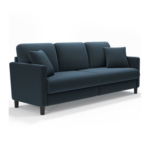 Canapé 3 Places En Velours Et Bois Massif - 210 X 79 X 89 Cm - Bleu Gris