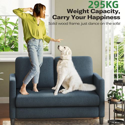 Canapé 2 Places En Velours Teddy, Avec Accoudoirs,128x78x89cm, Bleu-gris