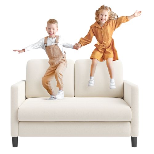 Canapé 2 Places En Velours Teddy, Avec Accoudoirs,128x78x89cm, Beige