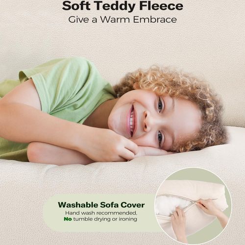 Canapé 2 Places En Velours Teddy, Avec Accoudoirs,128x78x89cm, Beige