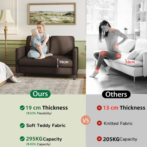 Canapé 2 Places En Velours Avec Accoudoirs 128x78x89 Cm- Marron