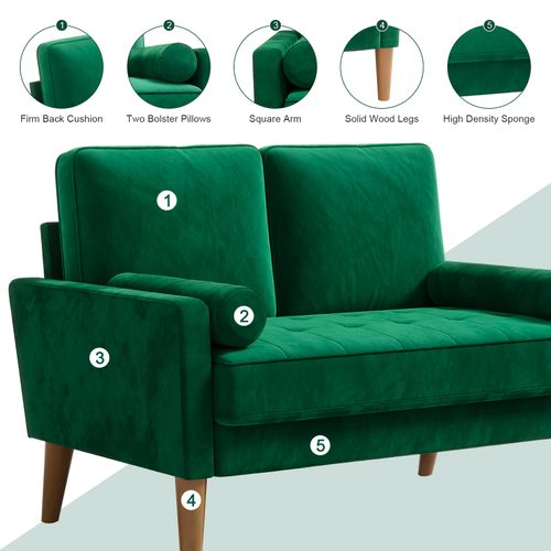 Canapé à 2 Places Scandinave, En Velours Loveseat,121x77x87cm, Vert