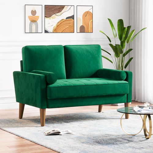 Canapé à 2 Places Scandinave, En Velours Loveseat,121x77x87cm, Vert