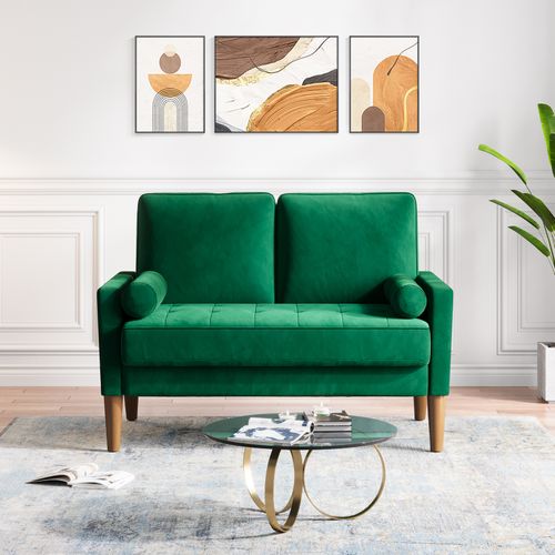 Canapé à 2 Places Scandinave, En Velours Loveseat,121x77x87cm, Vert