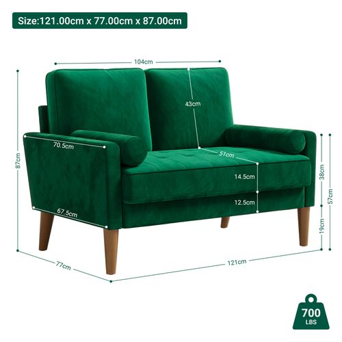 Canapé à 2 Places Scandinave, En Velours Loveseat,121x77x87cm, Vert
