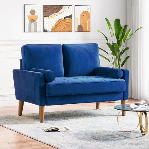 Canapé à 2 Places Scandinave, En Velours Loveseat 121x77x87cm, Bleu
