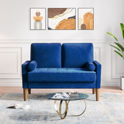 Canapé à 2 Places Scandinave, En Velours Loveseat 121x77x87cm, Bleu