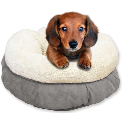 Lit Pour Chien/chat Laine D'agneau En Forme De Beignet Gris