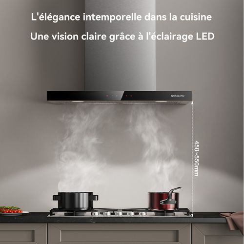 Hotte Aspirante Tr60ss A++ 60cm Evacuation/recyclage, Hotte Murale 882 M³/h 9 Niveaux Touch Control