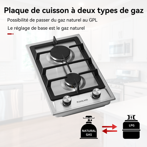 Table De Cuisson Gaz Gh30sf 2 Feux, Plaque Gaz Inox 30 Cm, Gaz Naturel /gaz butane