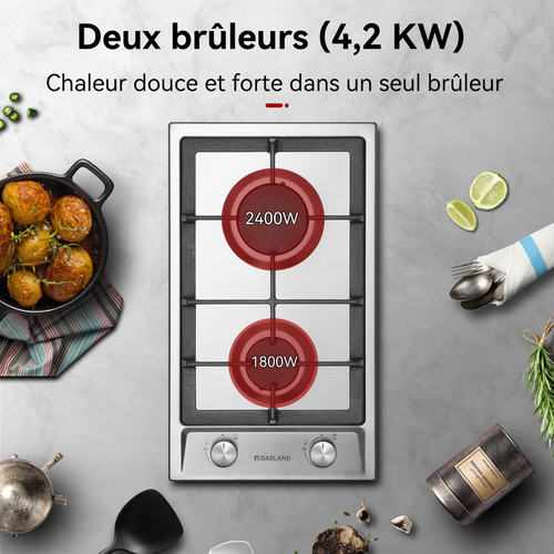 Table De Cuisson Gaz Gh30sf 2 Feux, Plaque Gaz Inox 30 Cm, Gaz Naturel /gaz butane
