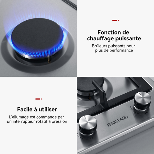 Table De Cuisson Gaz Gh30sf 2 Feux, Plaque Gaz Inox 30 Cm, Gaz Naturel /gaz butane