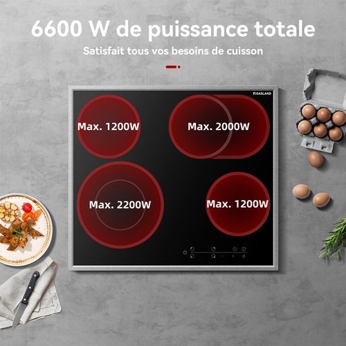 Plaque De Cuisson Vitrocéramique Ch604bf24b 4 Feux 6600w Encastrée 60cm
