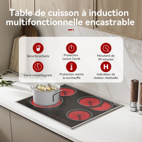 Plaque De Cuisson Vitrocéramique Ch604bf24b 4 Feux 6600w Encastrée 60cm