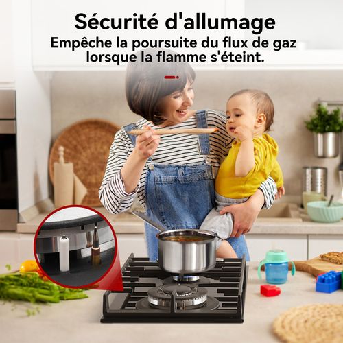 Plaque De Cuisson Gaz Gh2302bg1fc 2 Feux, Plaque Gaz Verre Trempé Noir 30 Cm