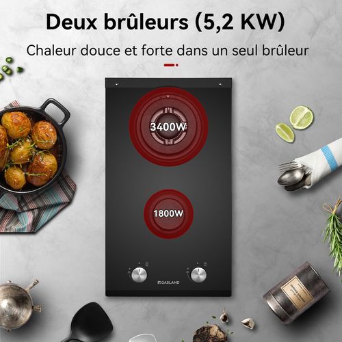 Plaque De Cuisson Gaz Gh2302bg1fc 2 Feux, Plaque Gaz Verre Trempé Noir 30 Cm