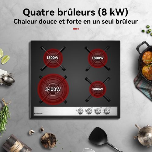 Plaque De Cuisson Gaz Gh6604bg1fc 4 Feux, Noir 60 Cm