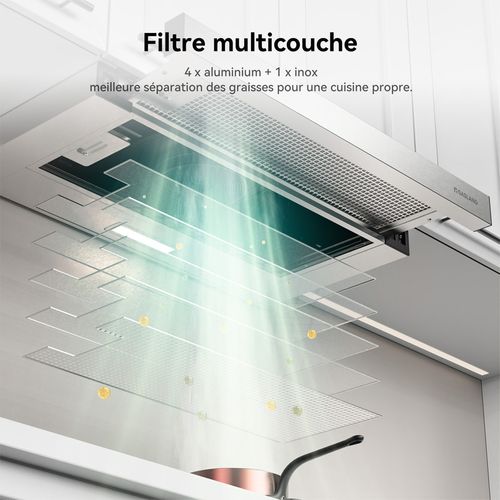 Hotte Aspirante Br60sp 60 Cm Recirculation 335 M³/h, Hotte Tiroir Argentée Avec Filtre à Charbon