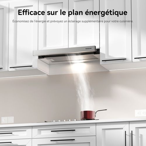 Hotte Aspirante Br60sp 60 Cm Recirculation 335 M³/h, Hotte Tiroir Argentée Avec Filtre à Charbon