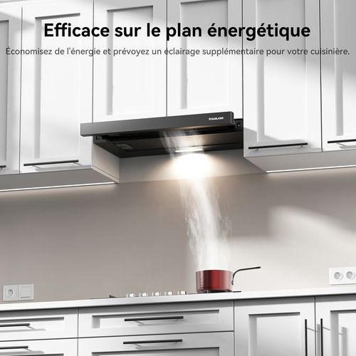 Hotte Aspirante Br60bp 60 Cm Recirculation 335 M³/h, Hotte Tiroir Noire Avec Filtre à Charbon Cf132