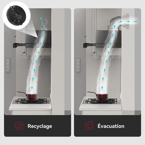 Hotte Aspirante Br60bp 60 Cm Recirculation 335 M³/h, Hotte Tiroir Noire Avec Filtre à Charbon Cf132