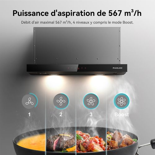 Hotte Aspirante Br60bs A++ 60 Cm Recirculation 567 M³/h, Commande Tactile Avec Filtre à Charbon