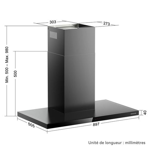 Hotte Aspirante Tr90bs A++ 90cm, Booster 882 M³/h, Touch Control 4 Levels Avec Filtre à Charbon