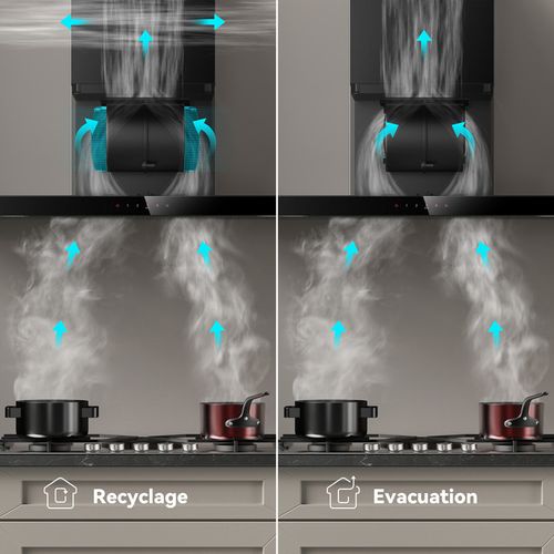 Hotte Aspirante Tr90bs A++ 90cm, Booster 882 M³/h, Touch Control 4 Levels Avec Filtre à Charbon