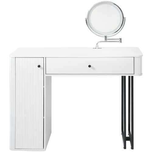 Coiffeuse Avec Miroir LED 3 Tons, Tiroir à 9 Cases Et 3 Niveaux De Rangement 100x116x40 Cm Blanc