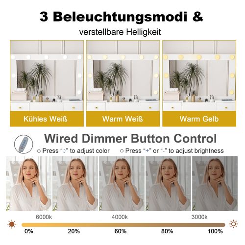 Coiffeuse Miroir Tabouret LED 4 Tiroir 80x40x137cm Table Maquillage Avec Prise-support Sèche-cheveux