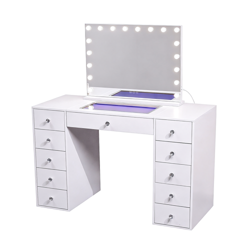 Coiffeuse Avec Miroir LED RGB Éclairage LED Blanc 130 cm (Petit miroir offert)