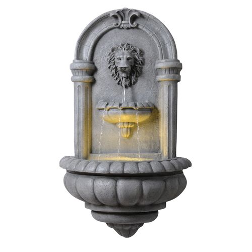 Fontaine Murale Extérieure Tête De Lion LED, 81cm, Gris