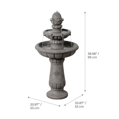 Fontaine Bain D’oiseaux 2 Niveaux Finition Pierre, 99cm, Gris