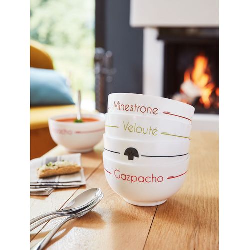 4 Bols Blancs 75cl Soupset - Luminarc - Verre Opale Extra Résistant