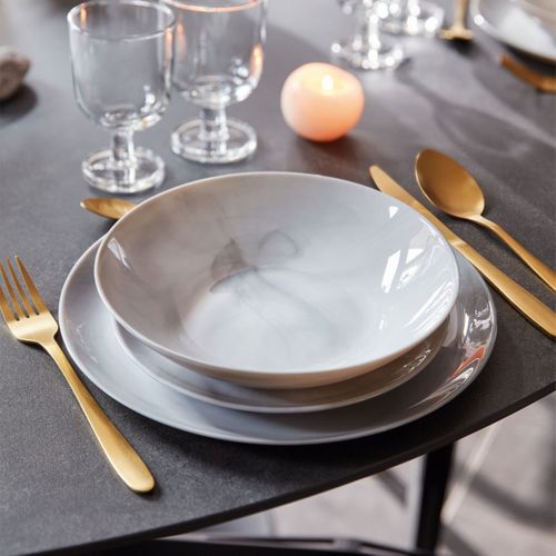 6 Assiettes Creuses Grises Effet Marbré 20 Cm