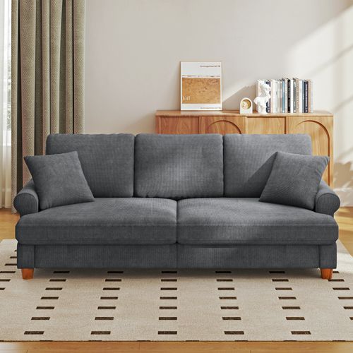 Canapé Droit 3 Places Moderne Tissu En Chenille,220 X 74 X 86cm,gris