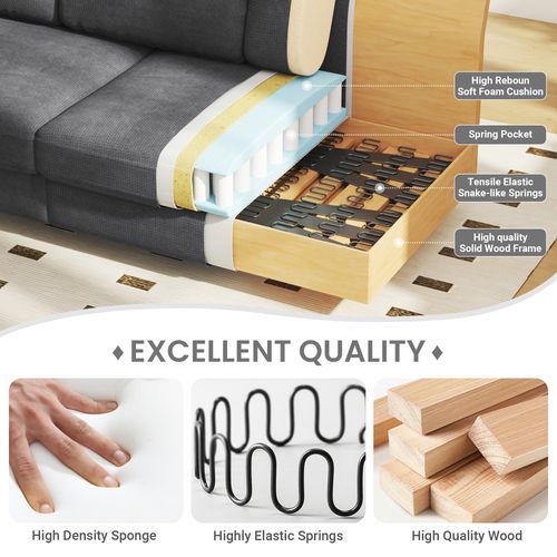 Canapé Droit 3 Places Moderne Tissu En Chenille,220 X 74 X 86cm,gris